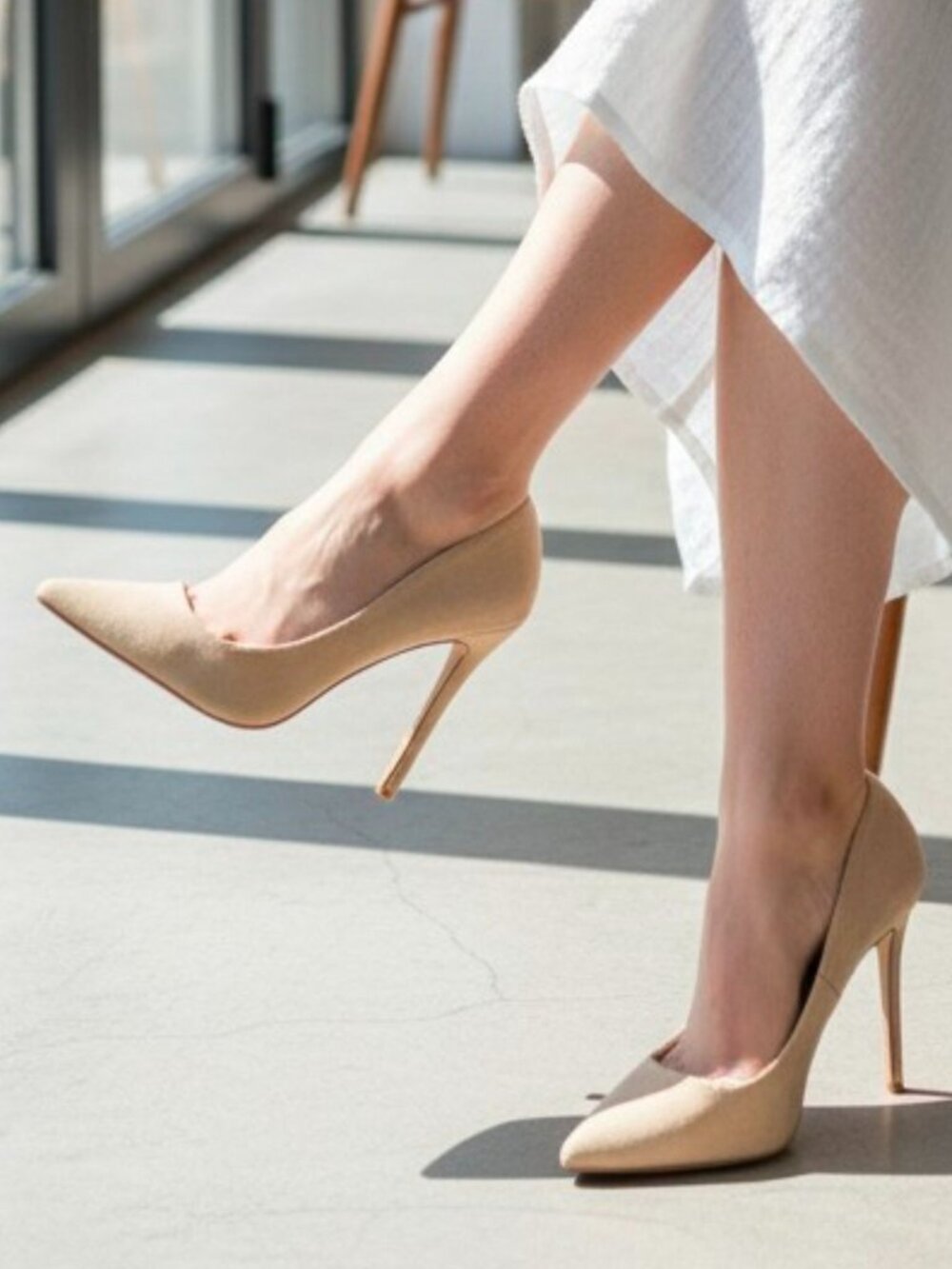Nude Faux Suede Pointed Toe Stiletto High Heels Womens Elegant Formal Pumps